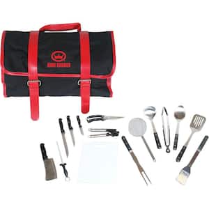 15-Piece Tailgating Grill Tool Set with Black and Red Carrying Case