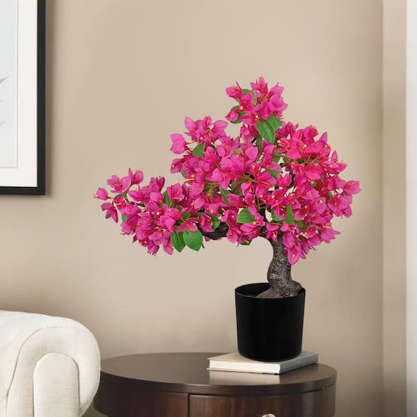 20.8 in. Artificial Bougainvillea Bonsai in Black Pot, Hot Pink