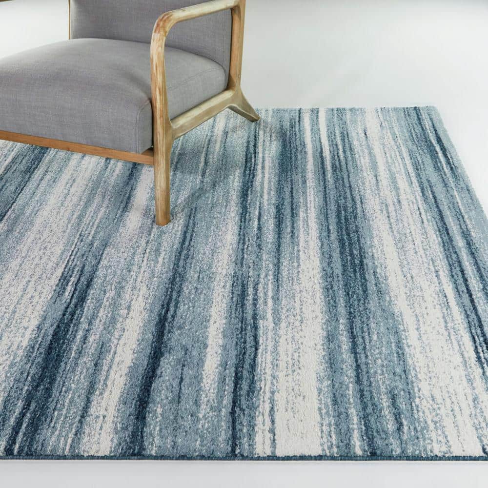 Yelena Blue and White Synthetic Non-slip Rectangular Area Rug