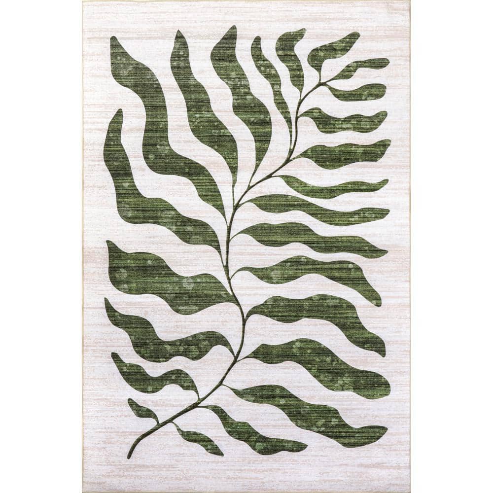 nuLOOM Emmi Machine Washable Green 5 ft. x 8 ft. Floral Indoor/Outdoor