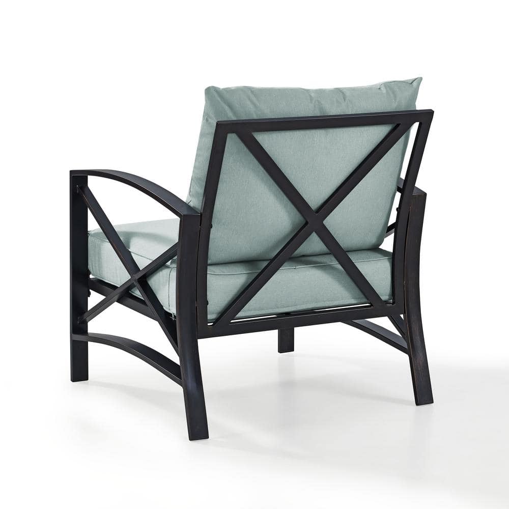 Kaplan Mist Green and Bronze Outdoor Arm Chair with Cushions
