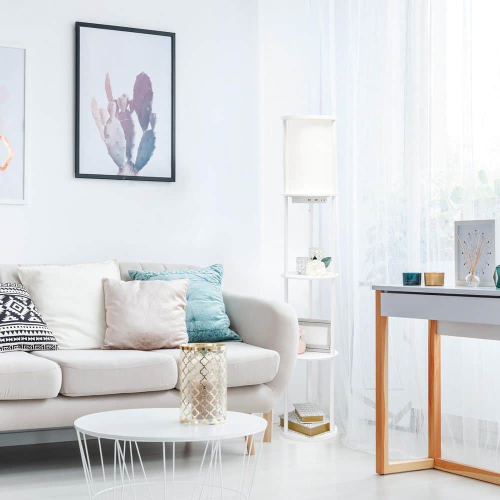 White Adjustable 3-Shelf Floor Lamp with USB Ports
