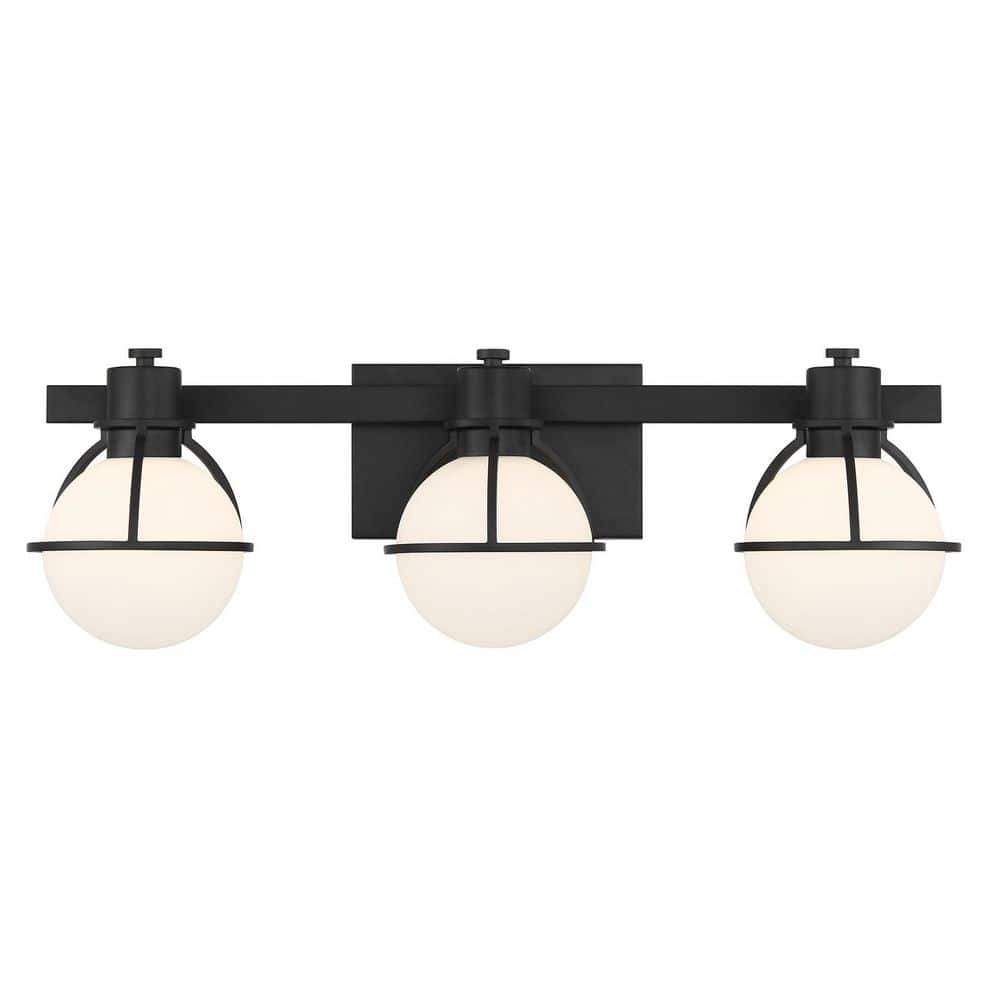 Pierce 24 in. W x 7.5 in. H 3-Light Matte Black Bathroom Vanity Light with Opal Glass Shades price history on PriceWatchPro