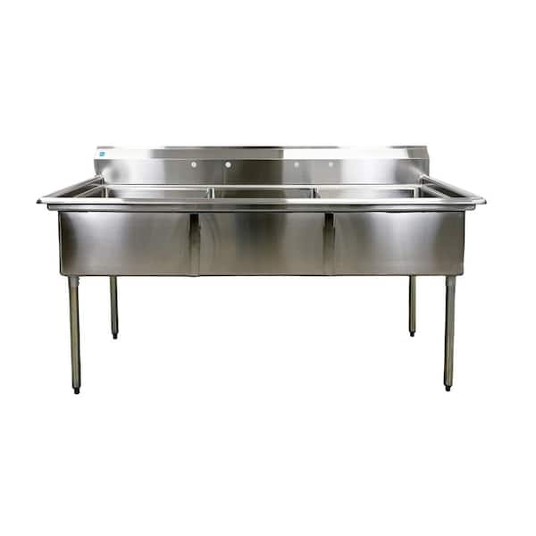 Cooler Depot 77 in. Stainless Steel 3-Compartments Commercial Sink