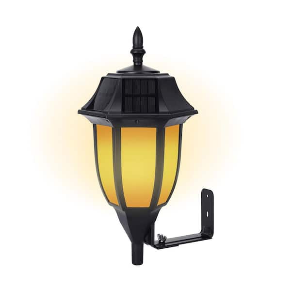 TECHKO Black Solar Wall or Pillar Integrated LED Outdoor Light Sconce with Amber or White Light