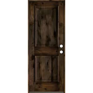 30 in. x 80 in. Rustic Knotty Alder 2 Panel Square Top Left-Hand/Inswing Black Stain Wood Prehung Front Door