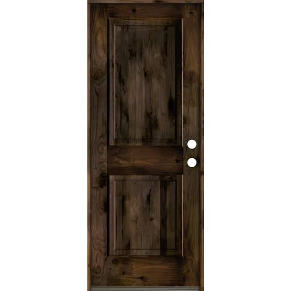30 in. x 80 in. Rustic Knotty Alder 2 Panel Square Top Left-Hand/Inswing Black Stain Wood Prehung Front Door