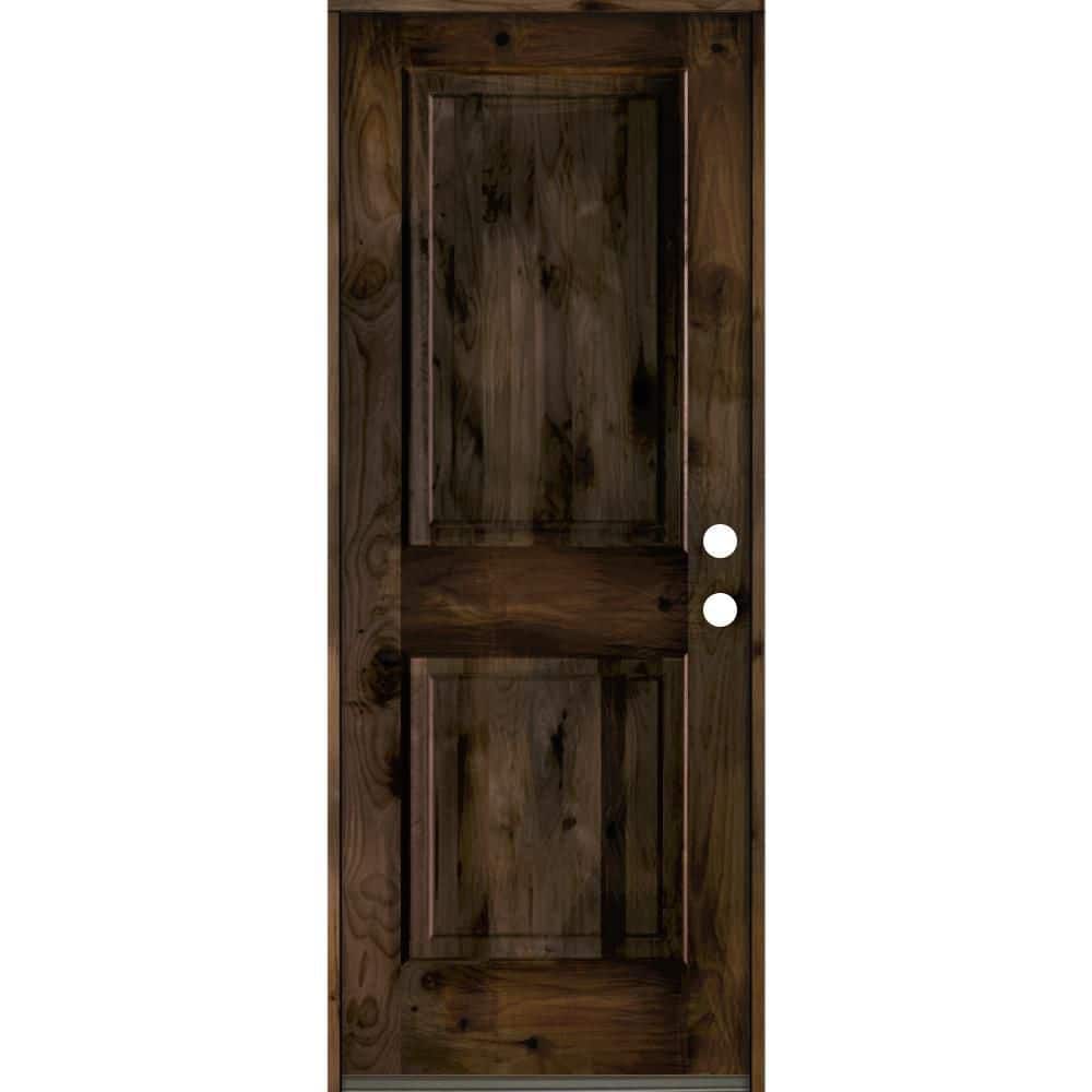 32 in. x 80 in. Rustic Knotty Alder 2 Panel Square Top Left-Hand/Inswing Black Stain Wood Prehung Front Door price history on PriceWatchPro