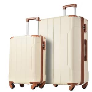 Brown White Lightweight 2-Piece Expandable ABS Hardshell Spinner Luggage Set with TSA Lock, Reinforced Corner Bumpers