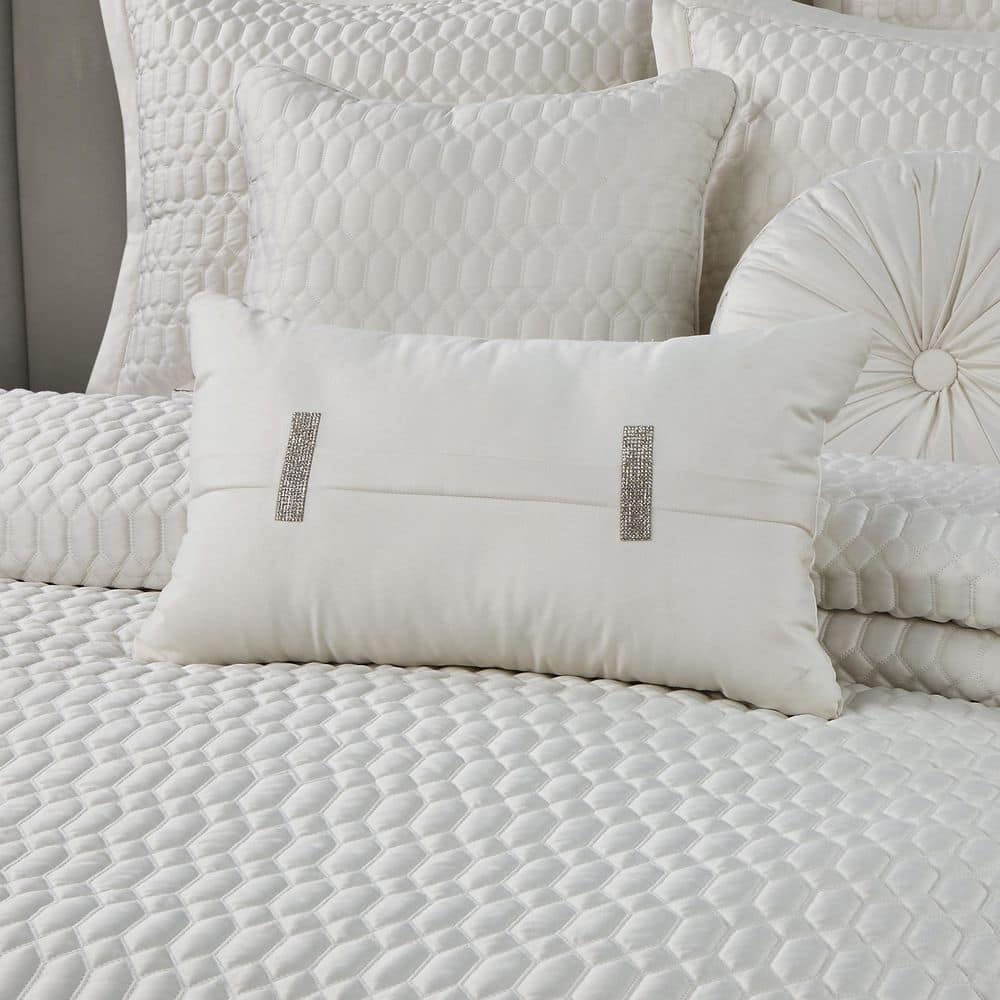 Brilliance Ivory Quilted Satin Boudoir Throw Pillow 20" x 12"