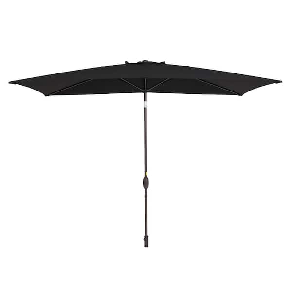 ANGELES HOME 6.5 ft. Steel Aluminum Market Tilt Patio Umbrella in Black