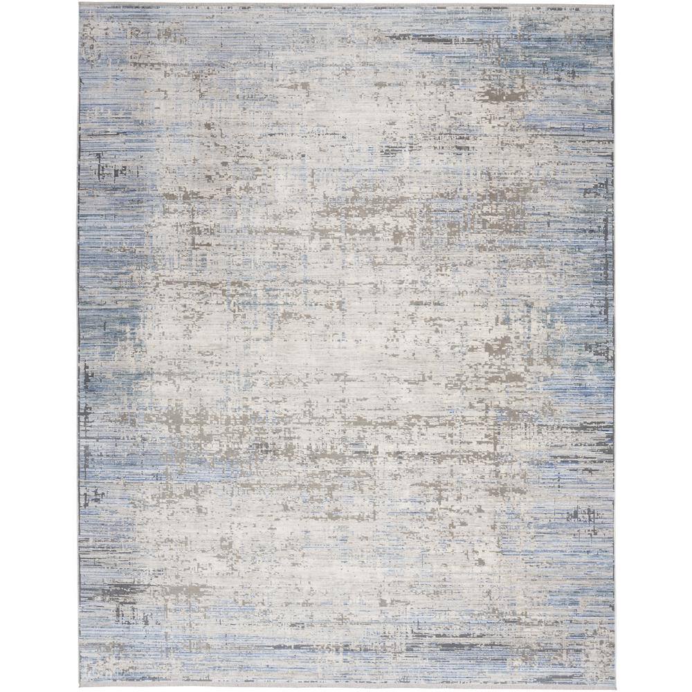 Blue and Gray Abstract 8' x 10' Stain-Resistant Synthetic Rug