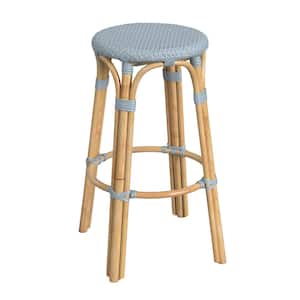 Tobias 30 in. Baby Blue Backless Round Rattan Bar Stool