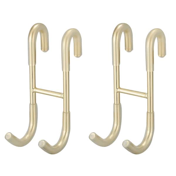 Frameless Bathroom J-Hook Robe/Towel Hook Shower Drilling-Free Stainless Steel Glass Door Hook in Brushed Gold (2-Pack)