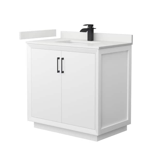 Wyndham Collection Strada 36 in. W x 22 in. D x 35 in. H Single Bath Vanity in White with White Quartz Top