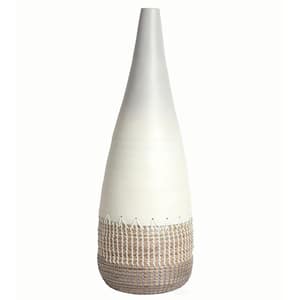 27.5 in. Spun White Medium Bamboo and Coiled Seagrass Patterned Vase