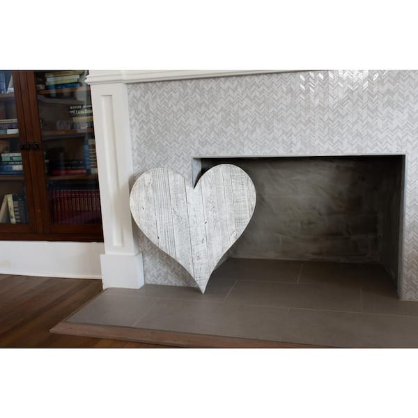 White-Washed Wood Heart Ornaments - 3