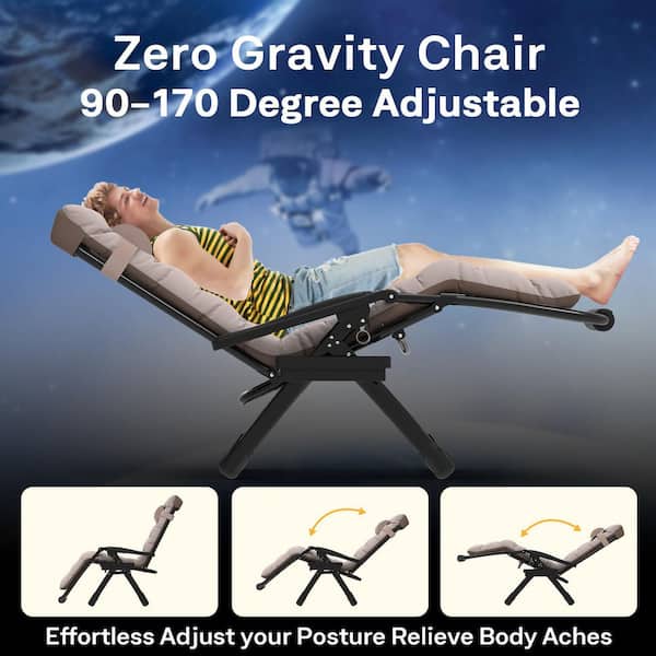 29 in.W Oversized Zero Gravity Chair Metal Outdoor Chaise Lounge with Khaki Removable Cushion and Headrest