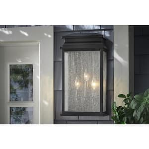 Sirrine 20 in. 3-Light Black Outdoor Wall Light Fixture with Clear Seeded Glass