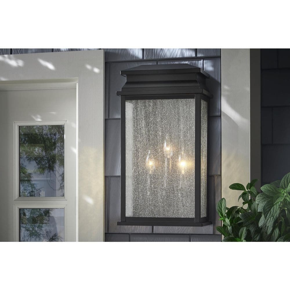 Sirrine 20 in. 3-Light Black Outdoor Wall Light Fixture with Clear Seeded Glass price history on PriceWatchPro