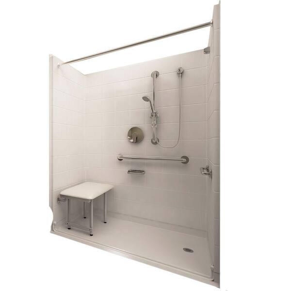 Ella Deluxe 33-4/12 in. x 60 in. x 77-1/2 in. 5-piece Barrier Free Roll In Shower System in White with Right Drain
