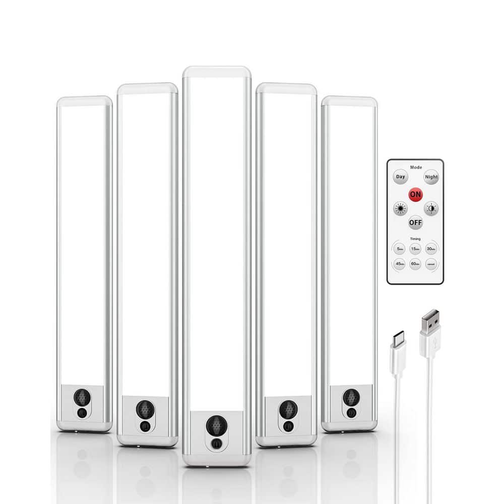 9.06 in. 5 Pack Battery Operated Wireless USB Charging White Integrated LED Linkable Under Cabinet Light