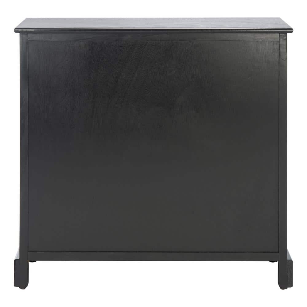 Black Wood and Metal Herringbone Storage Accent Cabinet