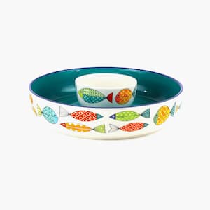 FreshCatch 15 in. Earthenware Chip and Dip Servers Multicolor