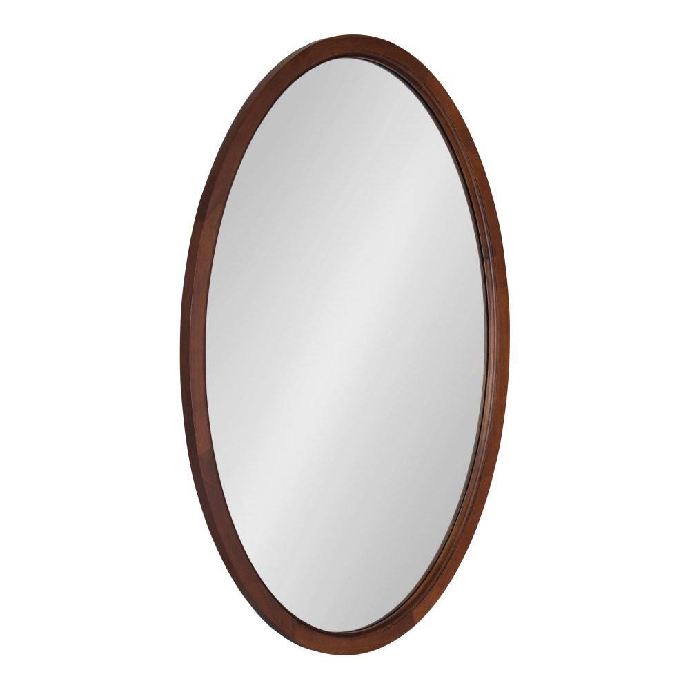 Walnut Brown Oval Wood Framed Bathroom Vanity Mirror
