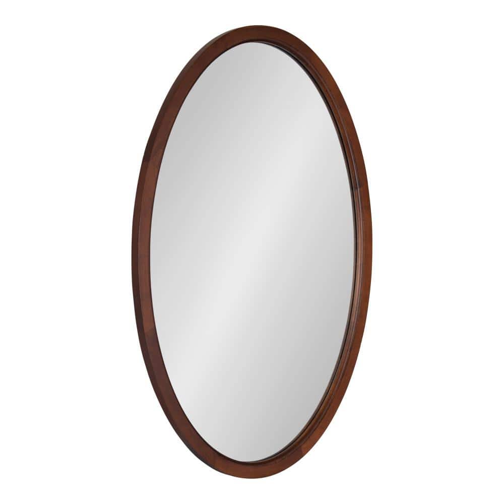 Walnut Brown Oval Wood Framed Bathroom Vanity Mirror