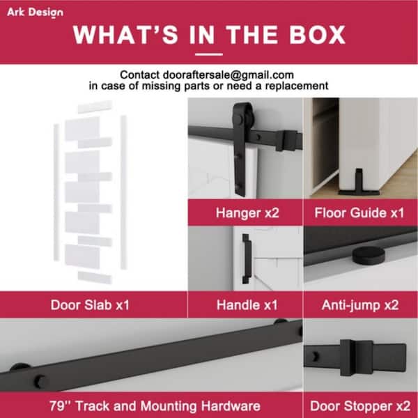 36 in. x 84 in. Paneled 5-Lites White MDF with PVC Finished Sliding Barn Door Slab with Hardware Kit and Soft Close