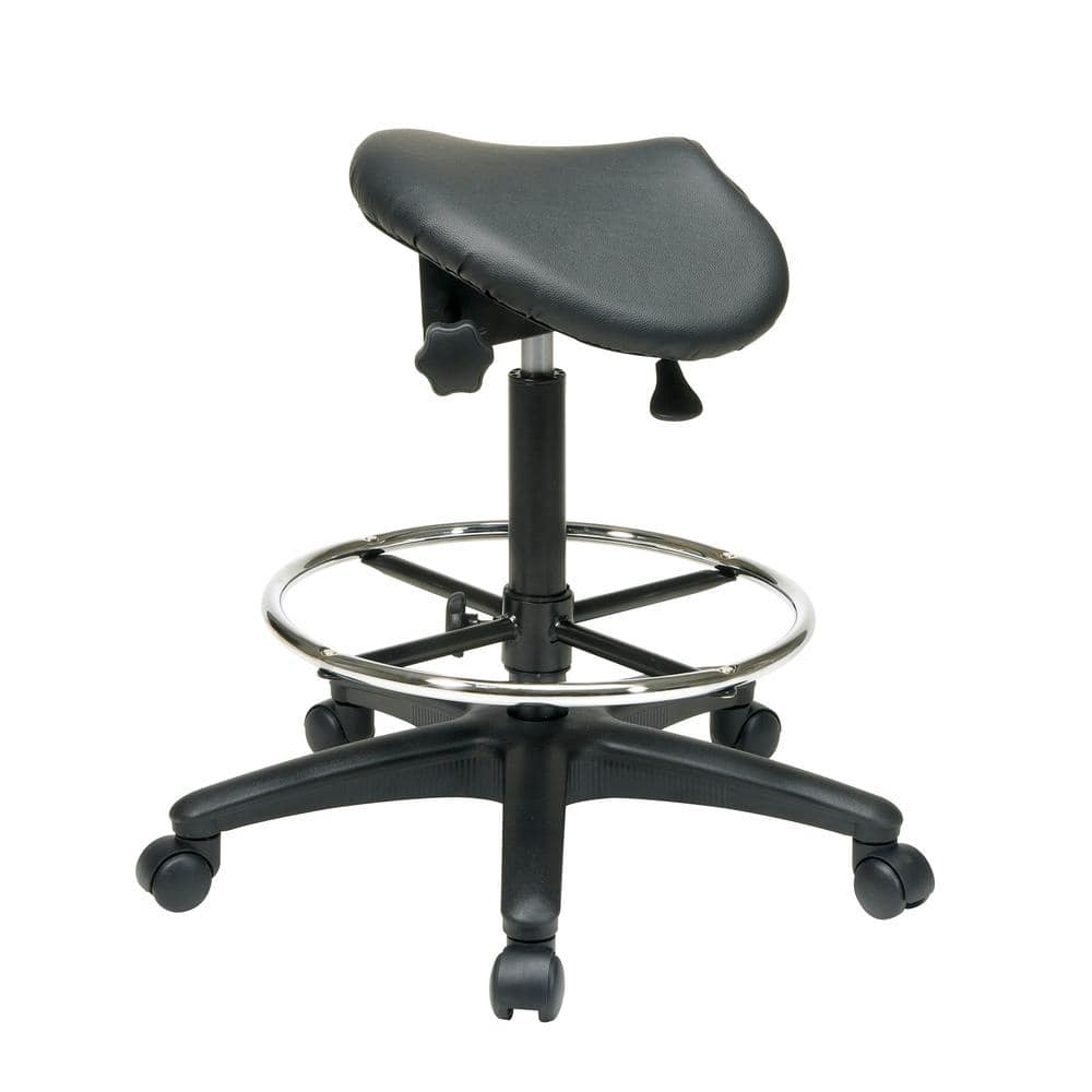 Black Vinyl High Back Swivel Drafting Stool with Metal Footrest
