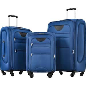 Blue Lightweight 3-Piece Expandable Polyester Softshell Spinner Luggage Set with TSA Lock and 2-External Pockets