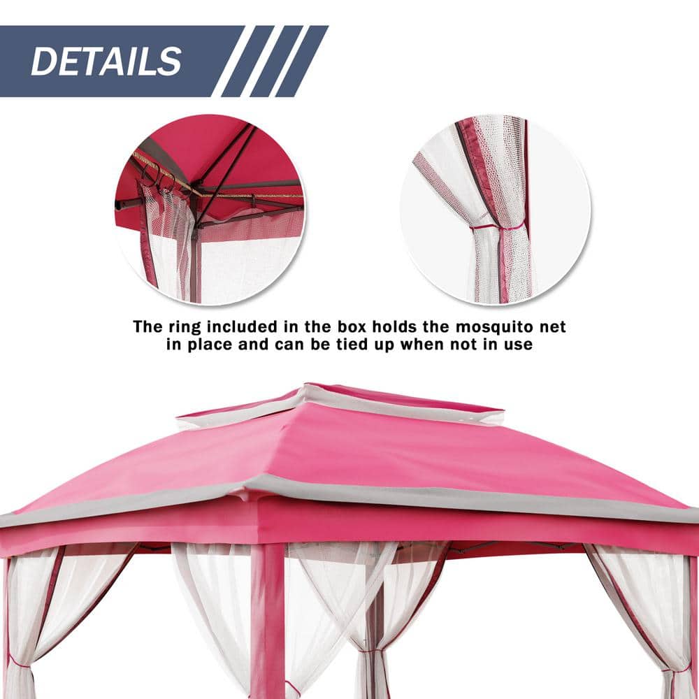 11 ft. Pink Steel Pop-Up Gazebo with Mosquito Netting
