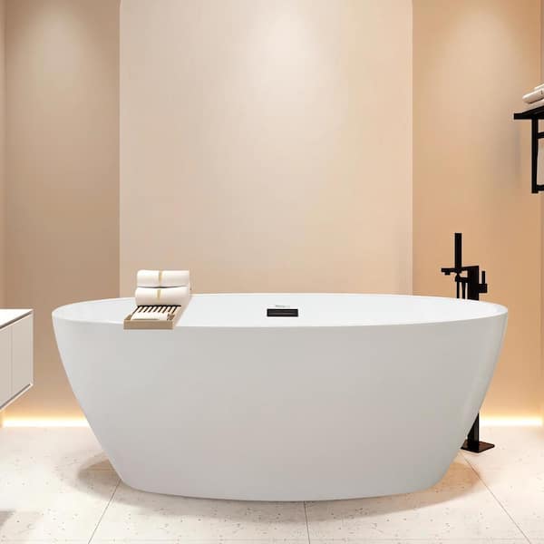 Vanity Art Amiens 69 in. x 40 in. Acrylic Flatbottom Freestanding Soaking Bathtub with Center Drain in White/Oil Rubbed Bronze