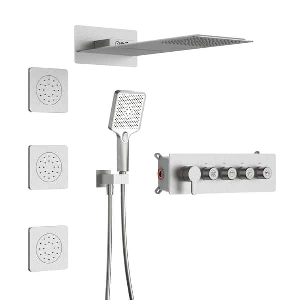 GIVING TREE Modern 3-Spray Patterns Square Wall Mount Shower System Rainfall Dual Shower Head in Brushed Nickel