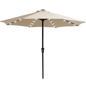 11 ft. LED Lights Steel Outdoor Market Solar Patio Umbrella in Beige