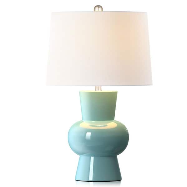 Rottogoon 25.6 in. Large Green Ceramic Table Lamp Modern Round Bedside Lamp End Lamp with 9W LED Bulb for Living Room Study Office