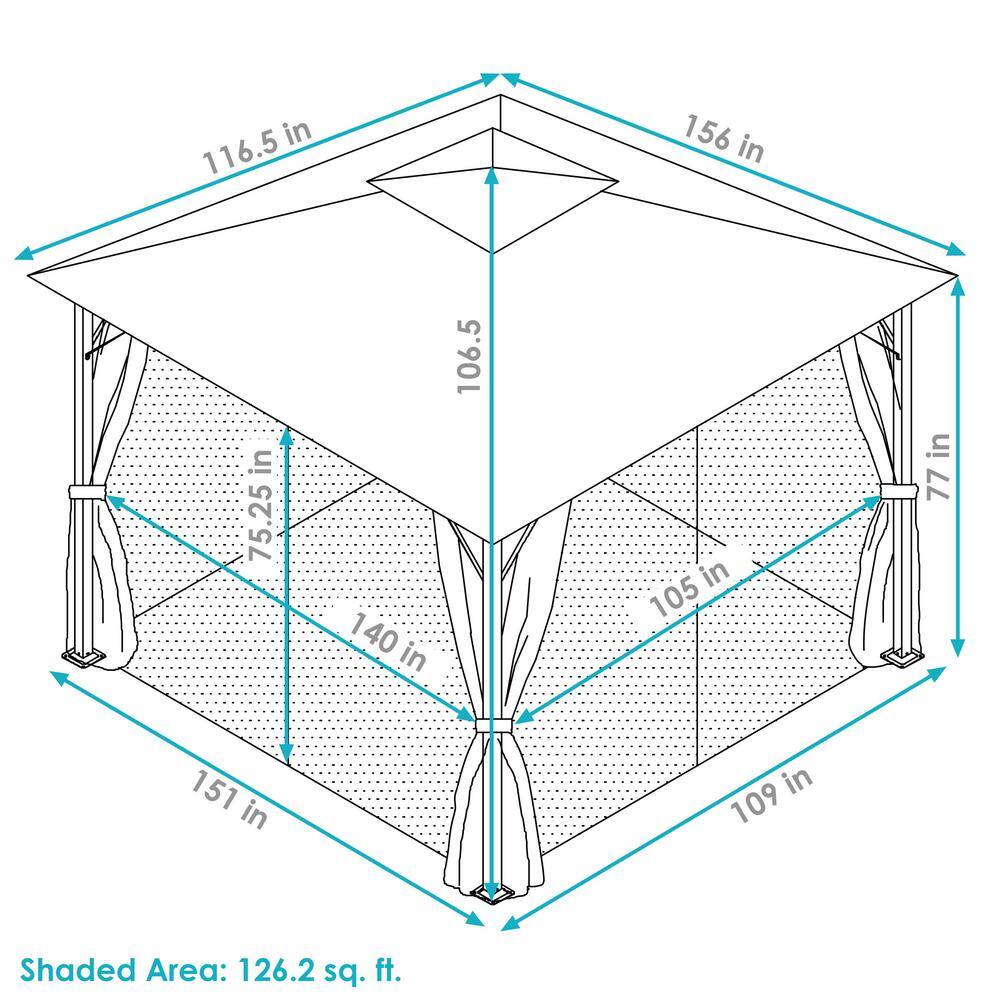 Tan Soft-Top Patio Gazebo with Screens and Privacy Walls