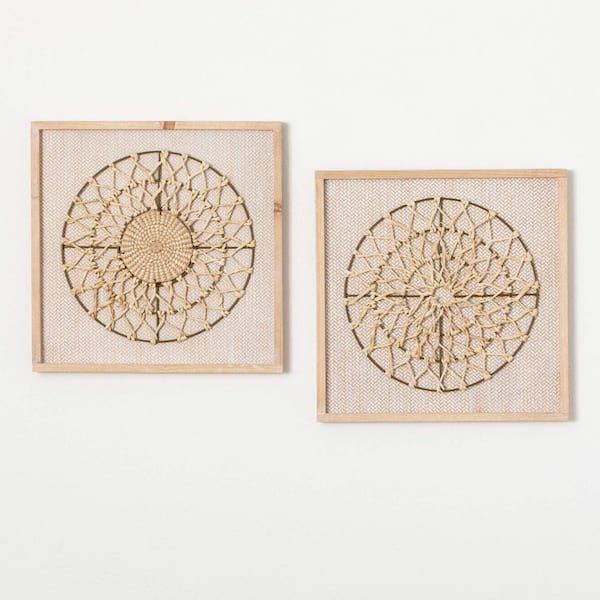 SULLIVANS 14 in. Boho Woven Mandala Decorative Sign Set of 2, Wood