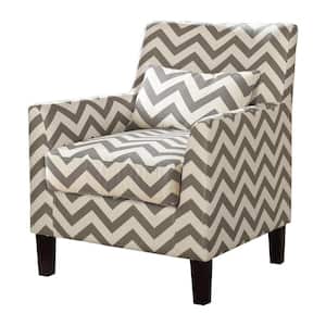 Xavier Gray/White Linen Fabric Arm Chair with Throw Pillow