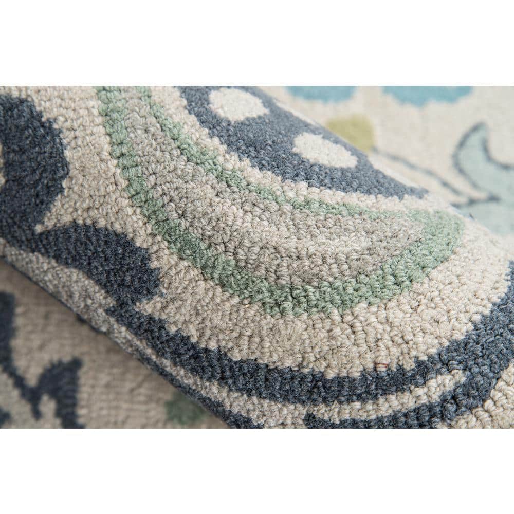 Blue and Ivory Floral Hand-Tufted Wool 9' x 12' Area Rug