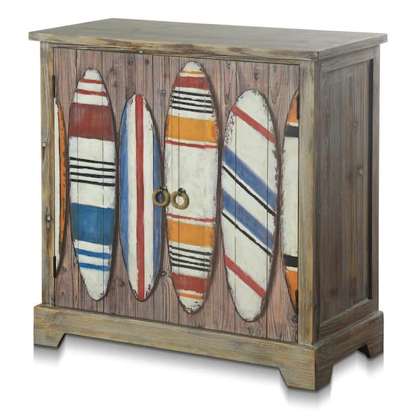 Key West Gray Driftwood, Painted Surfboard Print Accent Storage Cabinet