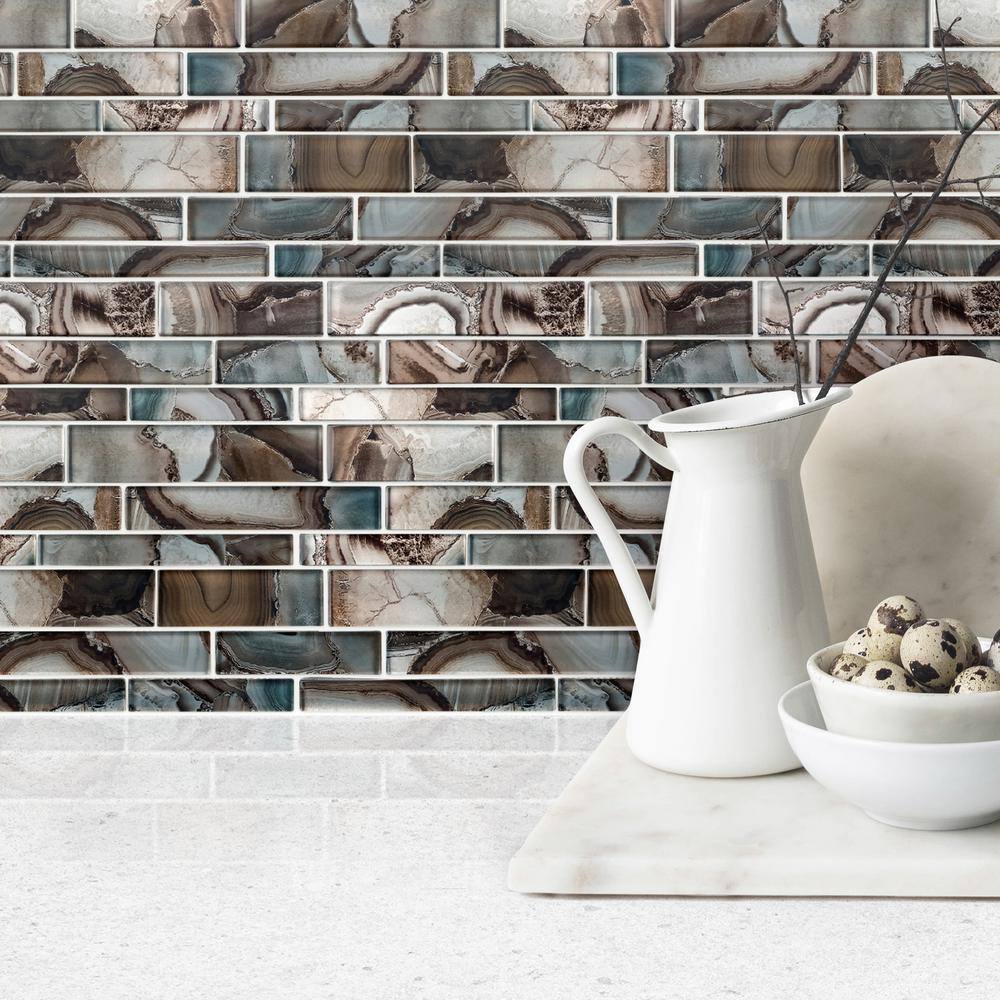 Myst Agate Inspired Glass Brick Joint Mosaic Wall Tile