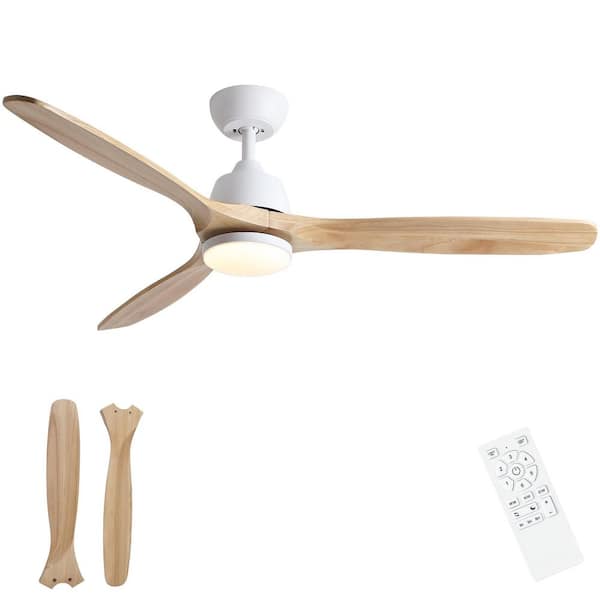 TeakAura 52 in. Indoor Matte White Farmhouse Ceiling Fan with Light, with Remote and Solid Wood Blades