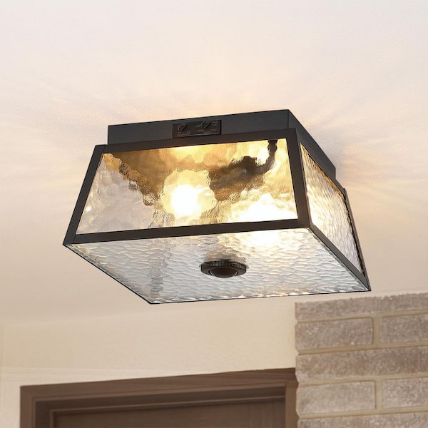 11in 2-Light Black Outdoor Flush Mount with Motion Sensor