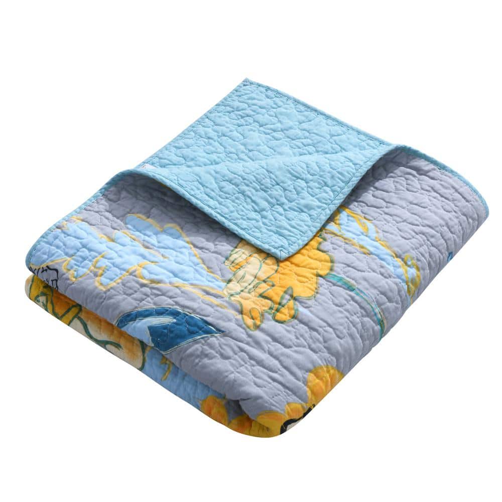 Watercolor Dream Floral Gray and Turquoise Cotton Throw Blanket