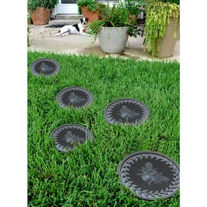 A1HC Set of 4 Garden Stepping Stone, Black 12 in. x 12 in. Rubber, Outdoor Decorative Tray, Step Mat
