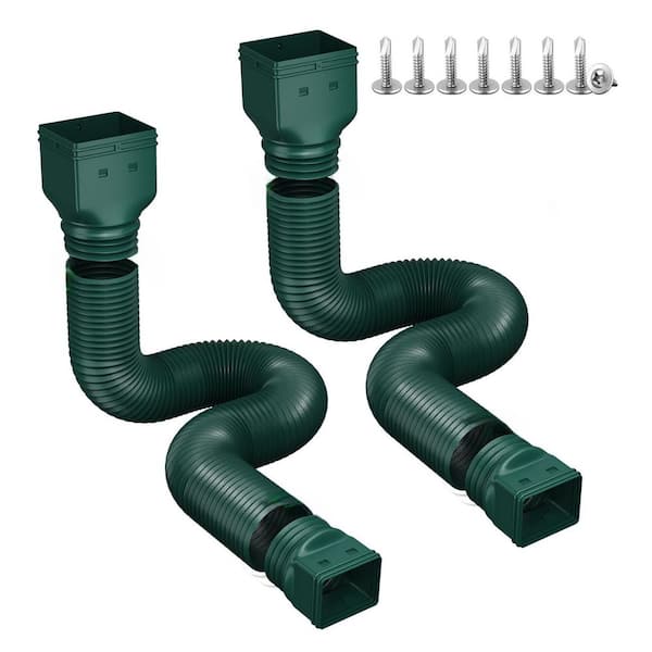 2 Pack Green Plastic Rain Gutter Downspout Extensions, Down Spout Extension Pipe and Extendable from 21 in. to 66 in.
