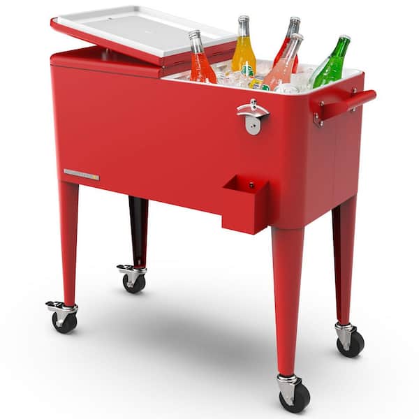 PERMASTEEL 80 qt. Red Classic Outdoor Rolling Patio Cooler with Wheels and Handles